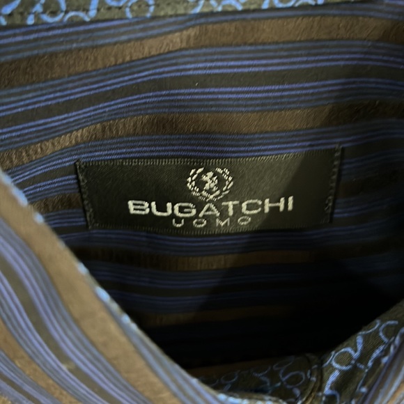 Bugatchi Uomo Blue Striped Mens Long Sleeve Button Shirt - Picture 4 of 7